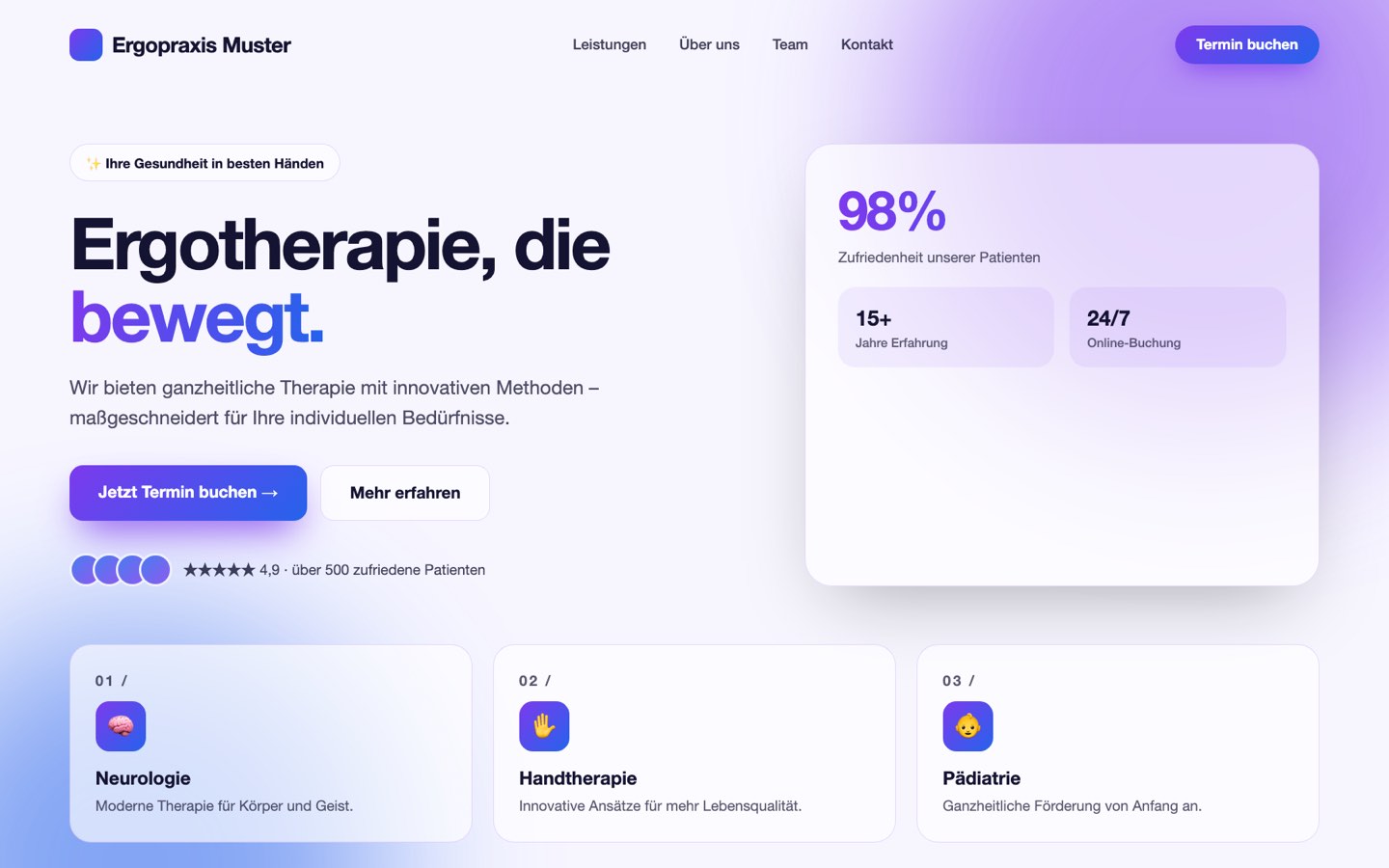 Erfundene Ergotherapie-Website im typischen KI-Stil